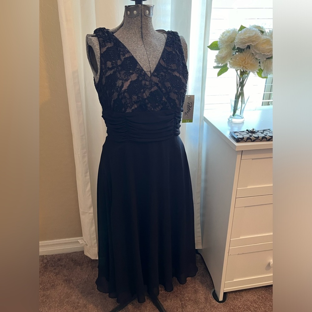 Black Dress with cream to tan under slip. LBD.